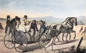  Figur 4    Schubertianere p&aring; utflukt, sannsynligvis til Atzenbrugg. Schubert st&aring;r bakp&aring; vognen sammen med maleren. Akvarell&hellip;