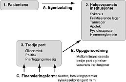 Figur 1    Trepartsmodellen. Helsevesenets tre akt&oslash;rer og forholdet mellom dem