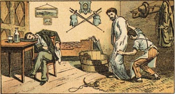  Figur 3    Noen behandlingsformer brukt p&aring; Lisbets&aelig;ter. &rdquo;Kaldt hodebad&rdquo; til venstre ble brukt mot bl.a. hodepine, &rdquo;kald&hellip;