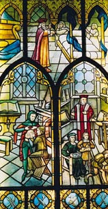 Figur 2    Glassmaleri i det medisinhistoriske museet i Riga. Foto &Oslash;. Larsen 2000