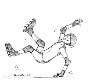  Figur 6    Nybegynnere p&aring; rullesk&oslash;yter faller ofte bakover med dorsalflektert h&aring;ndledd mot hard asfalt. Hodeskader kan&hellip;