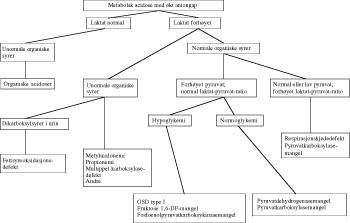 Figur 2  Forslag til flytskjema ved metabolsk acidose og &oslash;kt aniongap i neonatalperioden (10)