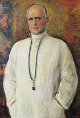 Figur 2  Johannes Heimbeck. Utsnitt av maleri av Astri Welhaven, 1960. Maleriet henger i R&oslash;de Kors Klinikk. Foto: Eva Br&aelig;nd