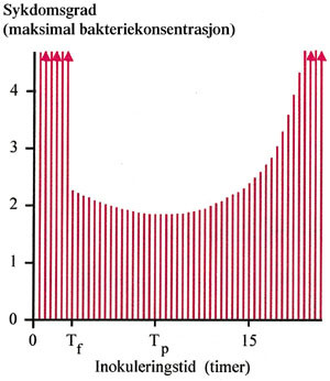 Figur 2   Betydningen av riktig tidspunkt for fagterapi. Figuren er basert p&aring; numerisk simulering av kinetikken for et&hellip;