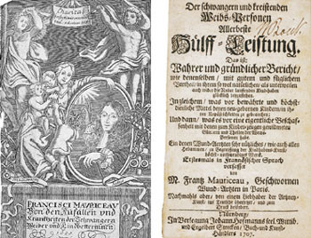 Figur 5   Mauriceaus bok om behandlingen av sykdommer hos gravide og f&oslash;dende i en N&uuml;rnberg-utgave, annet opplag 1707, &hellip;