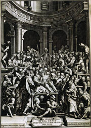 Figur 4   Tittelblad i Vesalius&rsquo; 1725-utgave. Kobberstikk av Jan Wandelaar. Foto &Oslash;. Larsen