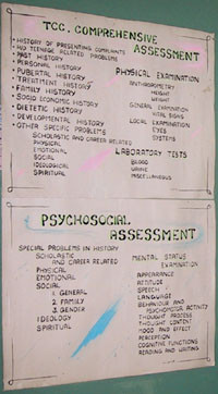 En enkel plakat p&aring; veggen instruerer medisinstudentene i &aring; tiln&aelig;rme seg ten&aring;ringspasienter