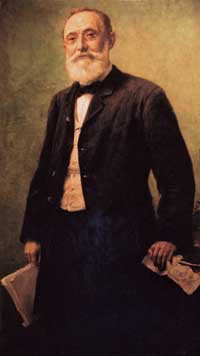 Rudolf Virchow &ndash; maleri p&aring; utstillingen. Begge foto &Oslash;ivind Larsen 2002