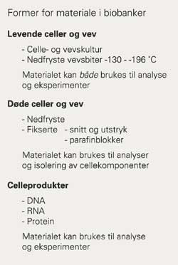 Biobanker er systematiske samlinger av ulike typer humant biologisk materiale