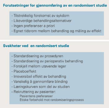 Forutsetninger for &aring; gjennomf&oslash;re randomiserte kontrollerte studier ved utpr&oslash;vning av helseteknologier og deres begrensninger