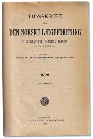 Figur 1  Tidsskrift for Den norske l&aelig;geforening var ved unionsoppl&oslash;sningen i sin 25. &aring;rgang, og det er f&aring; spor av de&hellip;