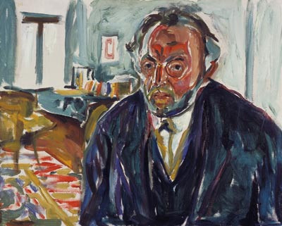 Edvard Munch: Selvportrett etter spanskesyken, 1919&thinsp;&ndash;&thinsp;20. Olje p&aring; lerret, 59 x 73 cm, Munch-museet. &copy; Munch-museet/Munch&hellip;