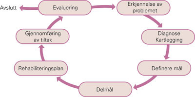 Rehabiliteringssirkelen. Eksempel p&aring; arbeidsmetode innen rehabilitering hvor kartlegging av utfall og ressurser, definering&hellip;
