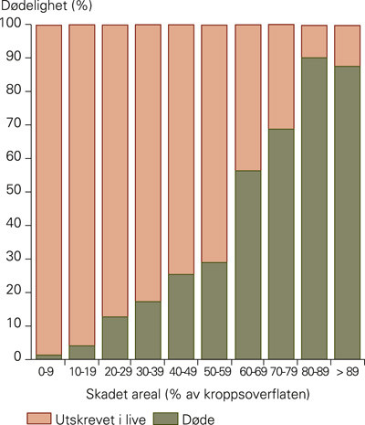 Figur 4  D&oslash;delighet i forhold til skadet hudareal