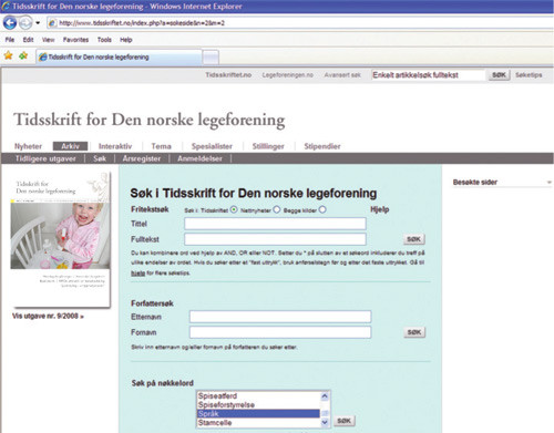 Figur 4  N&oslash;kkelord. www.tidsskriftet.no/?a=sokeside&n=2&m=2