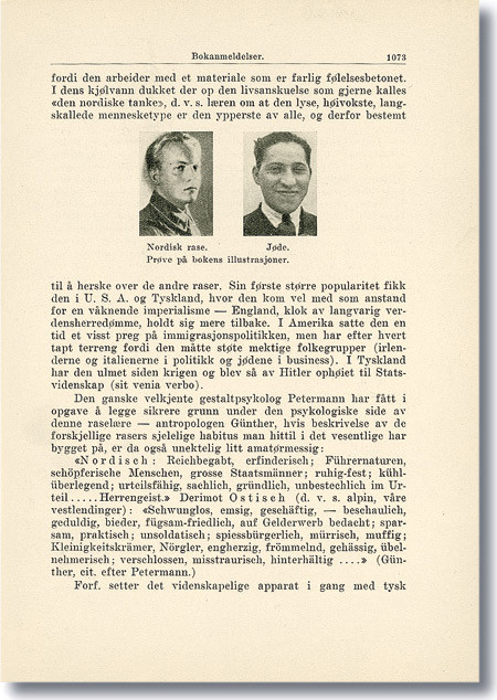 En faksimile fra boken Das Problem des Rassenseele ble brukt i Tidsskriftets anmeldelse i 1935