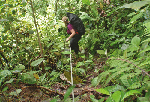Bratt og glatt terreng krevde bruk av tau. Alle foto Katrine Damg&aring;rd Finsnes