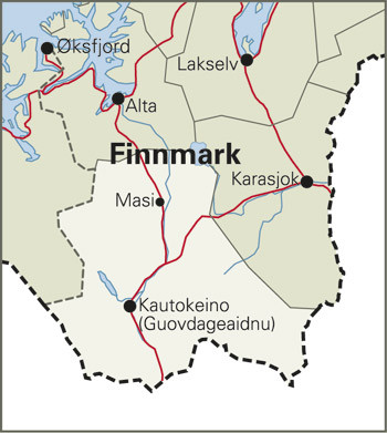 Guovdageaidnu &ndash; Kautokeino kommune. Med et areal p&aring; 9 678 km&sup2; er den Norges st&oslash;rste i utstrekning. Dagens veinett er markert&hellip;