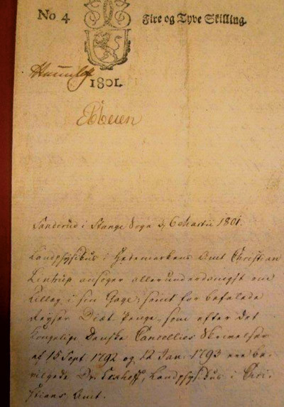 Figur 2  Utsnitt av brev datert 6. mars 1801 fra amtsfysikus Christian Lintrup til kongen, der han ber om l&oslash;nnsforh&oslash;yelse&hellip;