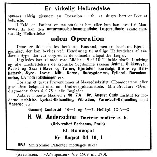 &laquo;&Oslash;iendiagnostiker&raquo; Anderschou si annonse i Aftenposten vart seinare trykt p&aring; ny og latterleggjort i Tidsskriftet