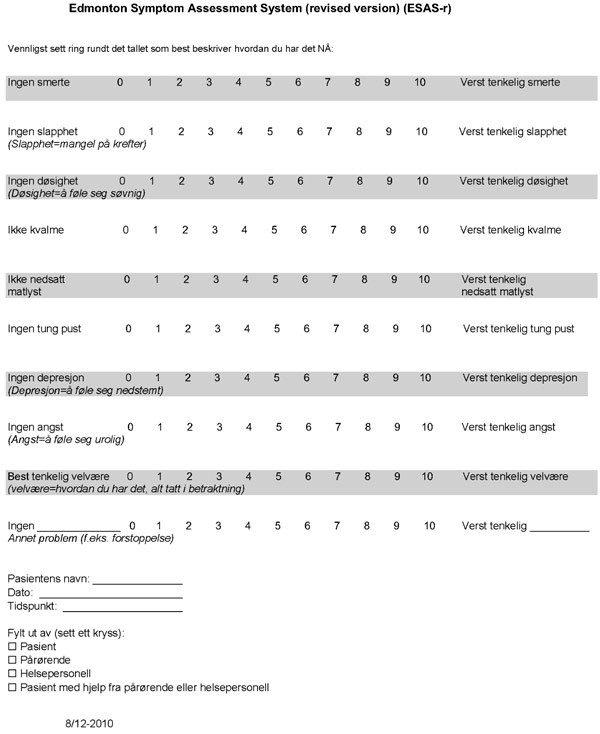 Figur 1  Den reviderte versjonen av ESAS-skjemaet