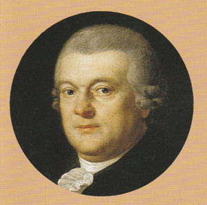 Gerard van Swieten. Utsnitt fra usignert oljemaleri p&aring; Allgemeines Krankenhaus i Wien. fFoto R. Nedorost, Wien 1981