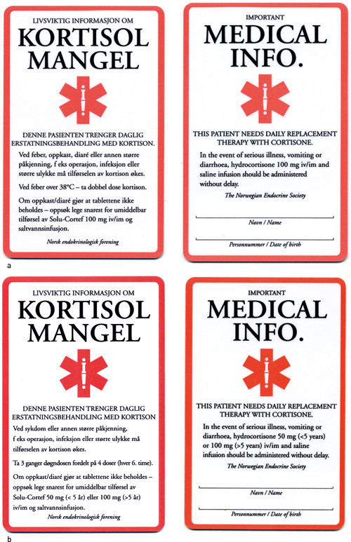 Figur 1  Nasjonale steroidkort for voksne (a) og barn (b). Kortene kan bestilles fra forfatterne. Kortene er utarbeidet med&hellip;