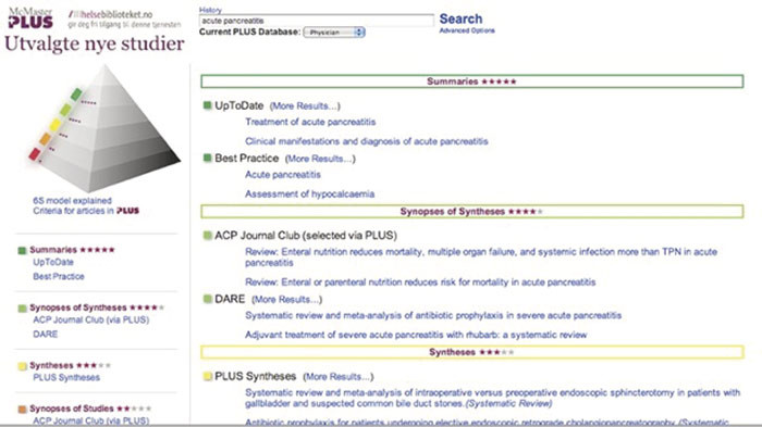 Figur 3  Pyramides&oslash;k for sp&oslash;rsm&aring;let om akutt pankreatitt med anbefaling i UpToDate (via helsebiblioteket.no)