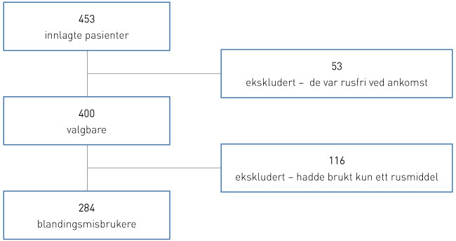 Figur 1  Inklusjon av blandingsmisbrukere i abstinensfase ved Avdeling for rus- og avhengighetsbehandling, S&oslash;rlandet sykehus&hellip;