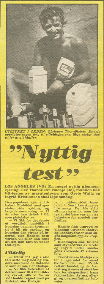 Figur 2  &laquo;Nyttig test&raquo;, sa Thor-&Oslash;istein Endsj&oslash; etterp&aring;. Faksimile fra VG 2. august 1984