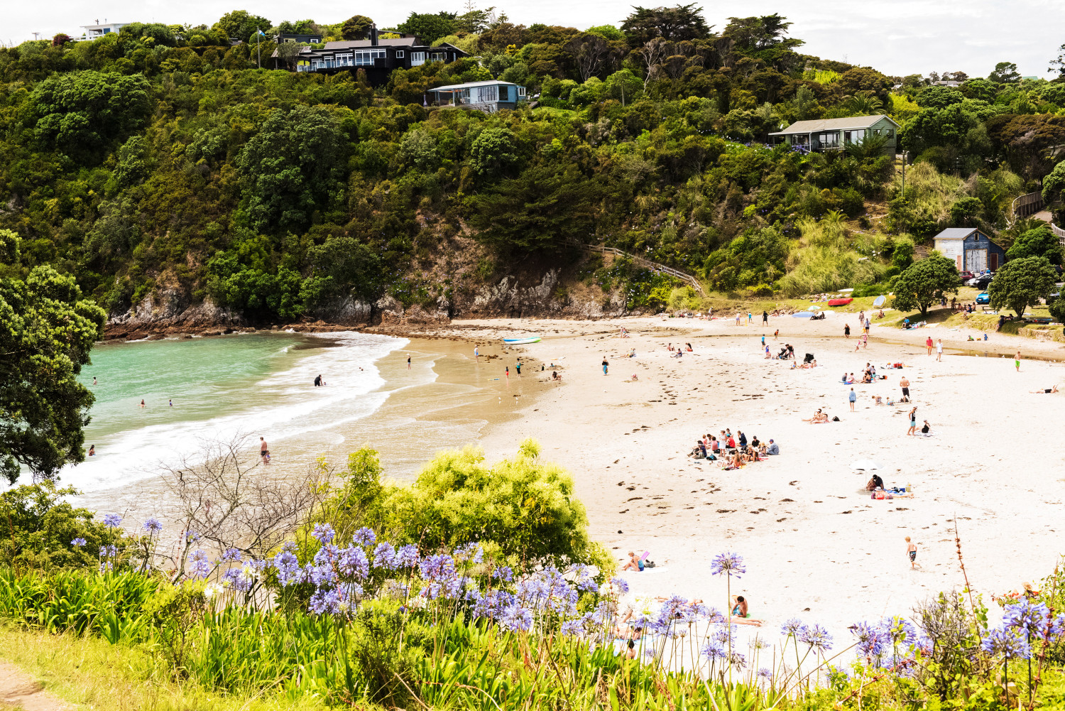 Den lokale stranden p&aring; Waiheke. Foto: Gry Berntzen