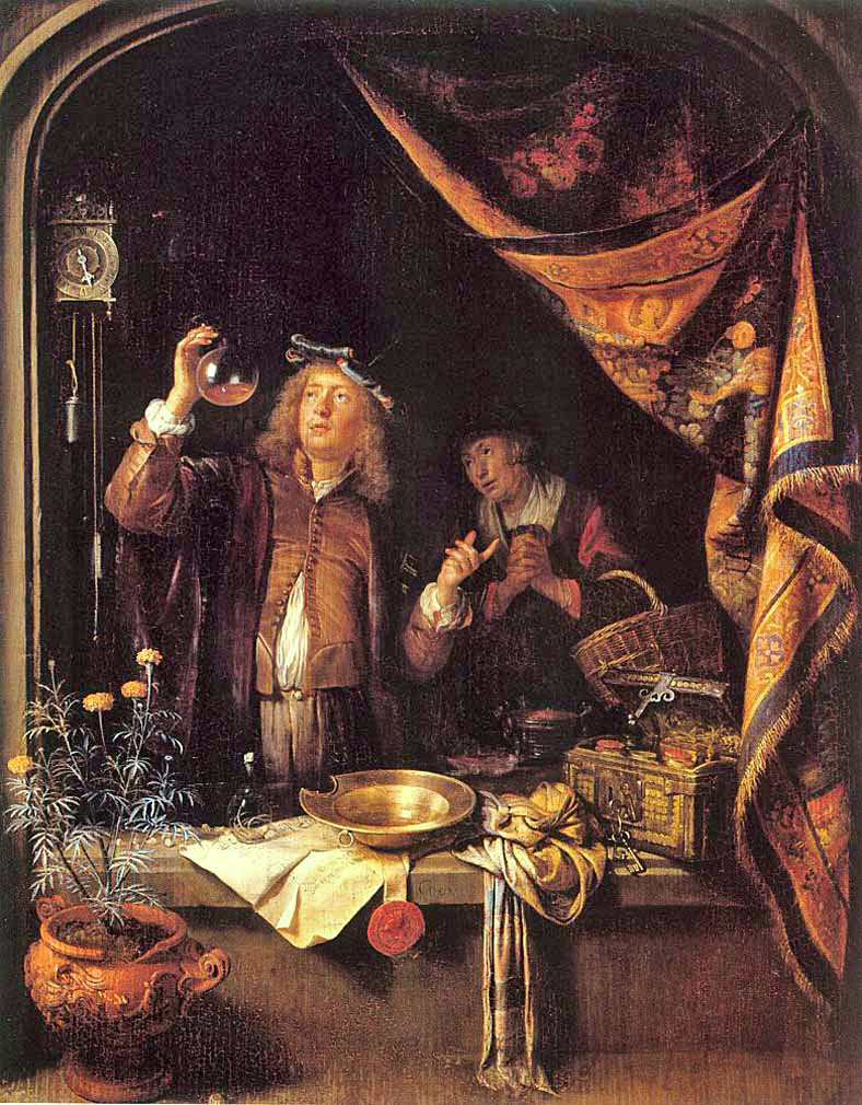 Figur 3 Gerrit Dou (1613&ndash;1675). &laquo;En lege studerer urin&raquo;. Foto: Statens Museum for Kunst, K&oslash;benhavn