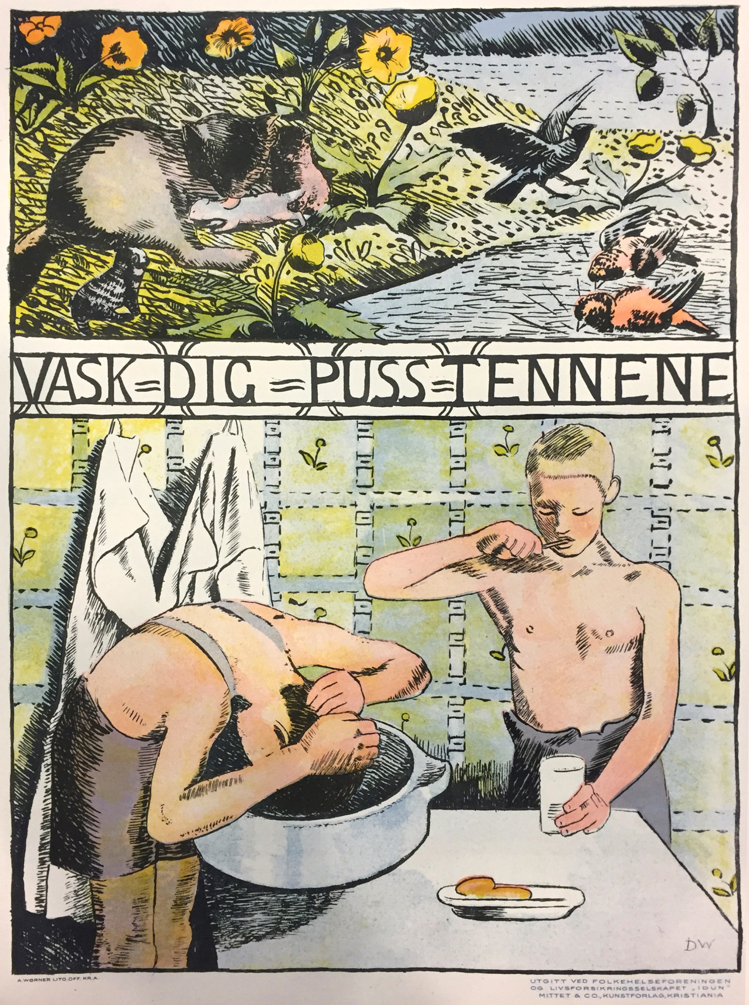 Figur 2 Stort sett gir hvert bilde ett r&aring;d. P&aring; dette f&aring;r vi to: vask deg og puss tenner. Det var visstnok ingen lett sak &aring;&hellip;