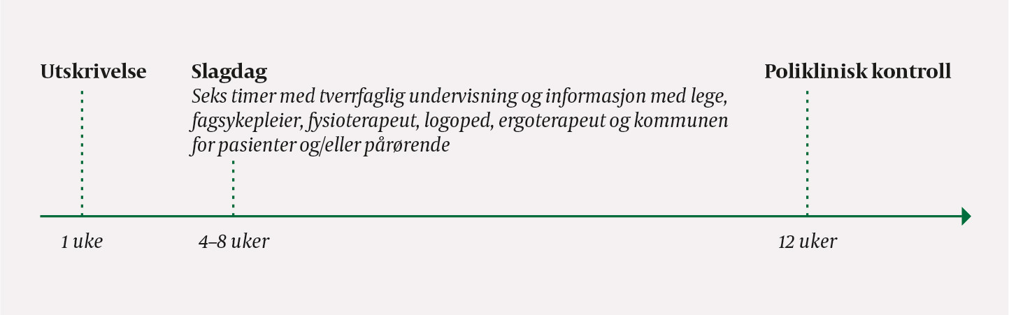 Figur 1 Pasientforl&oslash;p etter utskrivelse ved B&aelig;rum sykehus. Pasienter henvises b&aring;de til Slagdag og poliklinisk kontroll&hellip;