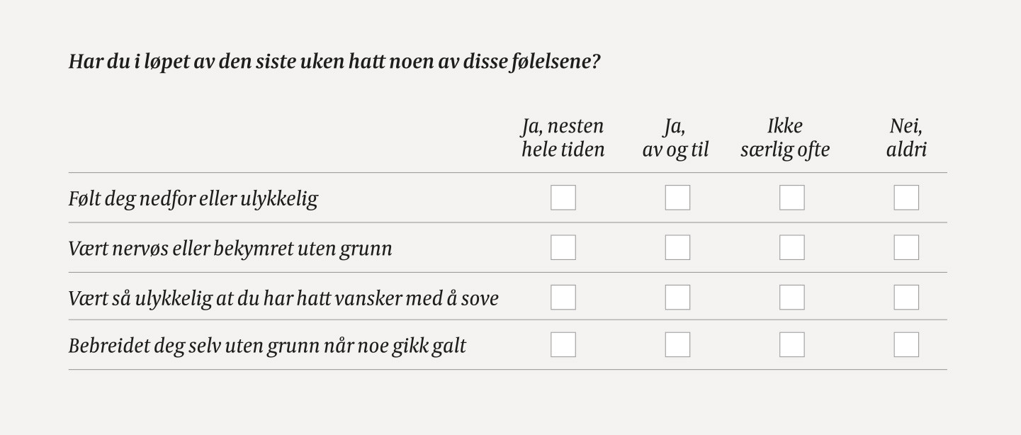Figur 1 Kortversjon av Edinburgh Postnatal Depression Scale (EPDS-4) (6).