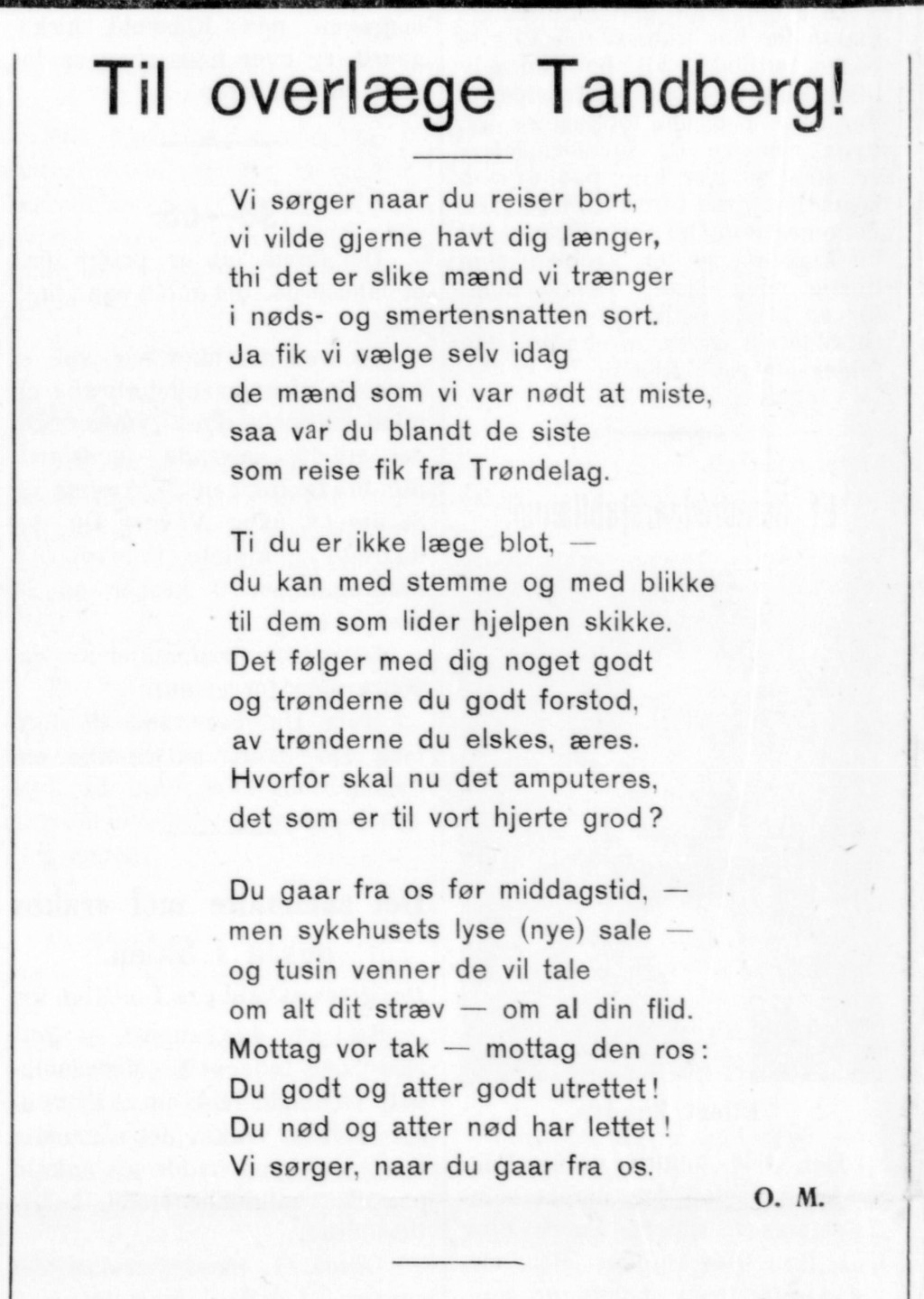 Figure 4 Poem published on the occasion of Olaf Tandberg leaving his post as senior consultant at Innherred Hospital&hellip;