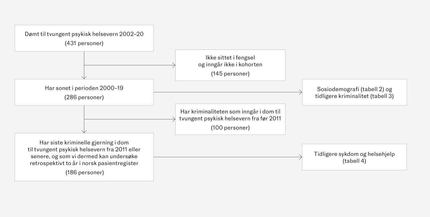 Figur 1 Illustrasjon av utvalg, problemstillinger og i hvilke tabeller resultatene finnes.