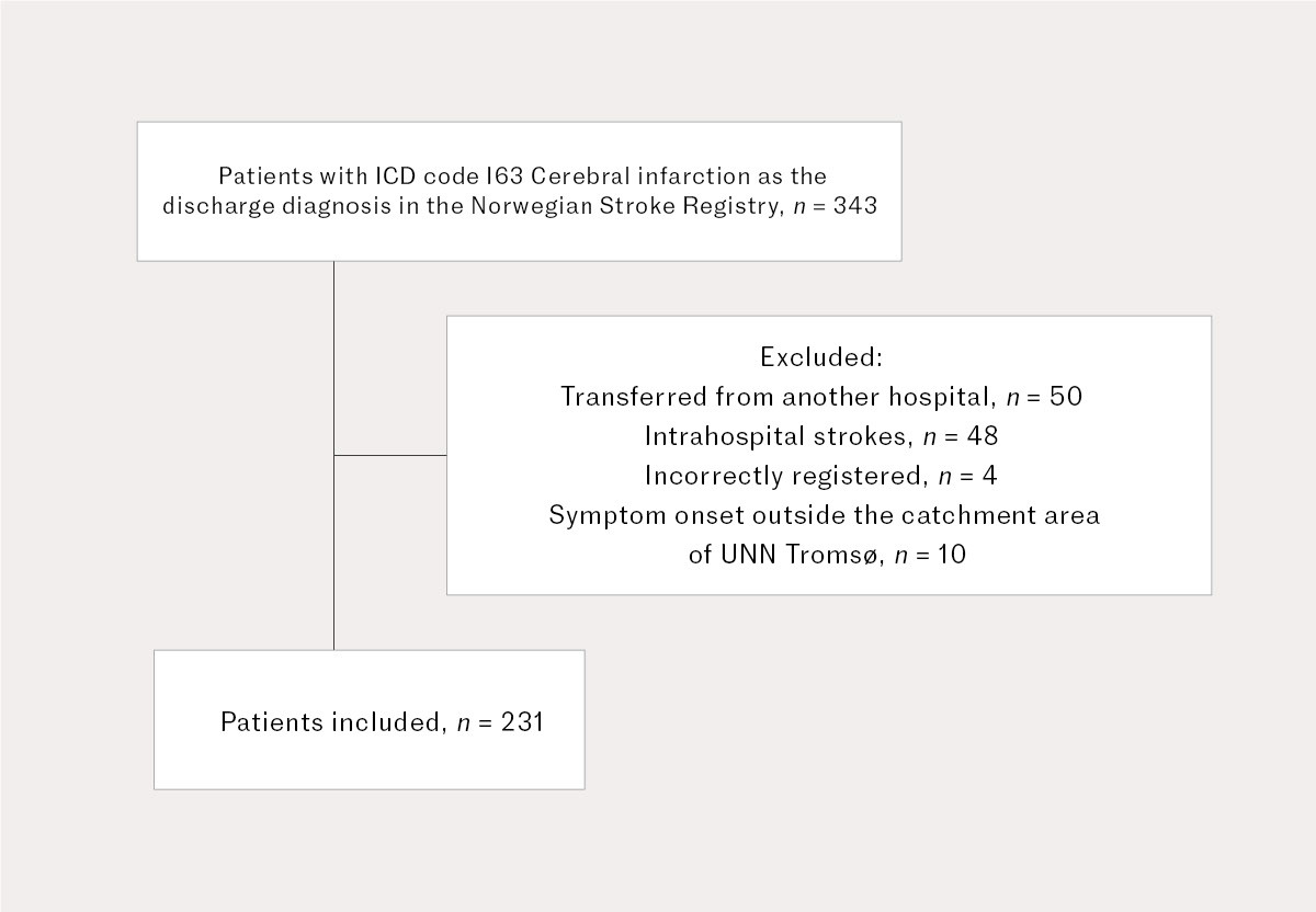 Figure 1 Flowchart for the study sample consisting of patients admitted with ischaemic stroke from the local catchment area&hellip;