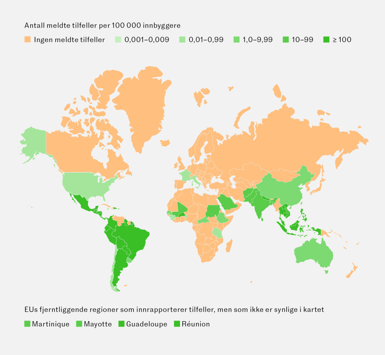 Figur 3 Insidenskart over tilfeller av denguefeber i fjerde kvartal, 2024 (4).