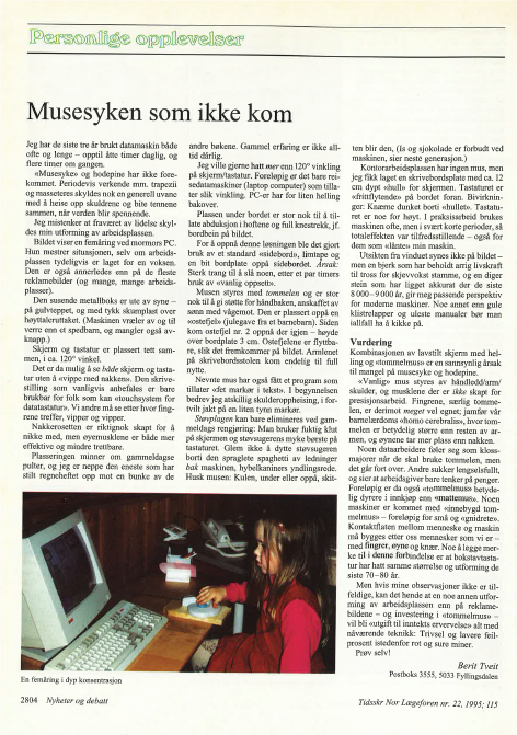 Faksimile: Personlige opplevelser, Tidsskriftet nr. 22, 1995