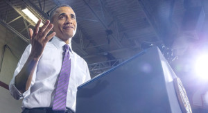 President Barack Obama p&aring; et folkem&oslash;te i Milwaukee. Foto: Zach Gibson/The New York Times/NTB scanpix