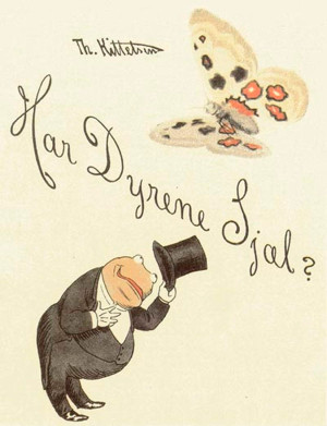 Figur 1 Theodor Kittelsens illustrasjoner i billedserien &laquo;Har Dyrene Sj&aelig;l?&raquo; er eksempler p&aring; antropomorfisme: menneskelige&hellip;