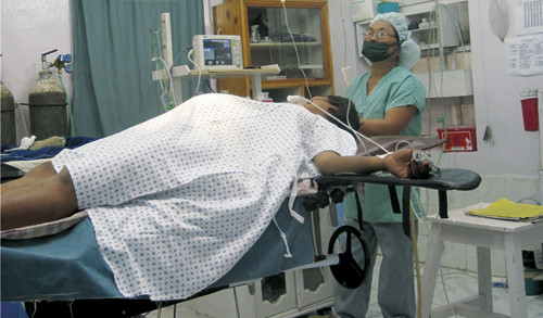 Preparations are made for Caesarean section. After four days in labour, there is a risk of uterine rupture. The patient has&hellip;