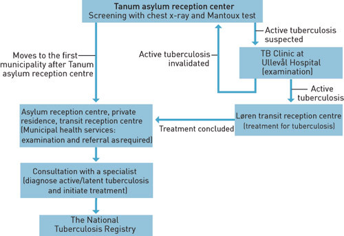 Figure 1:  Screening of asylum seekers for tuberculosis. Represents the flow at the time of the study.