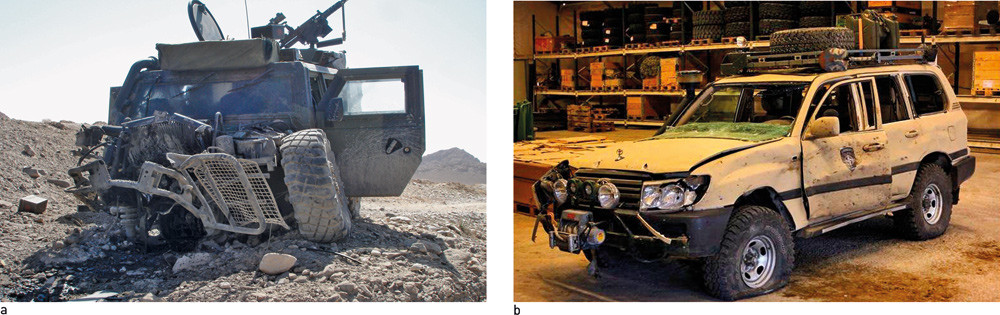 Figure 1:  Vehicles with varying degrees of armouring that have been exposed to IEDs. Personal injuries may include major&hellip;