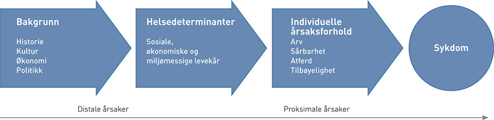 Figur 1  Proksimale og distale &aring;rsaker til sykdom. De proksimale individuelle &aring;rsakene forklarer variasjon i sykdom hos&hellip;