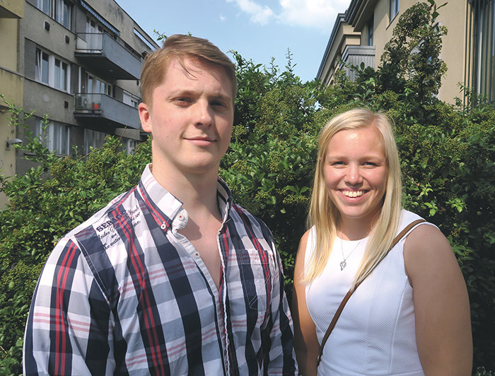 Forn&oslash;yde medisinstudenter i den ungarske hovedstad: Eirik Skotner Hegstad og Cathrine Sevre. Foto: Lisbet T. Kongsvik