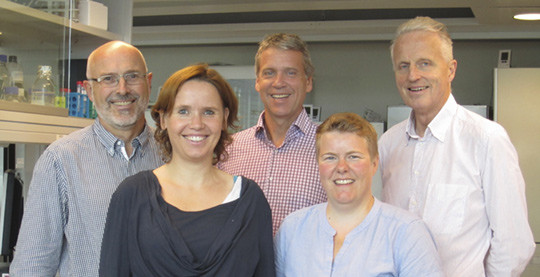 De norske forfatterne. Fra h&oslash;yre: Stein Ove D&oslash;skeland, Rita Holdhus, Vidar Martin Steen, Siren Berland og Gunnar Houge