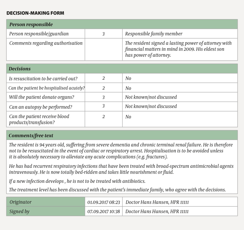 Figure 3 Example of decision-making form used in the patient records system Geriatrisk Basis Datasett. The form contains a&hellip;