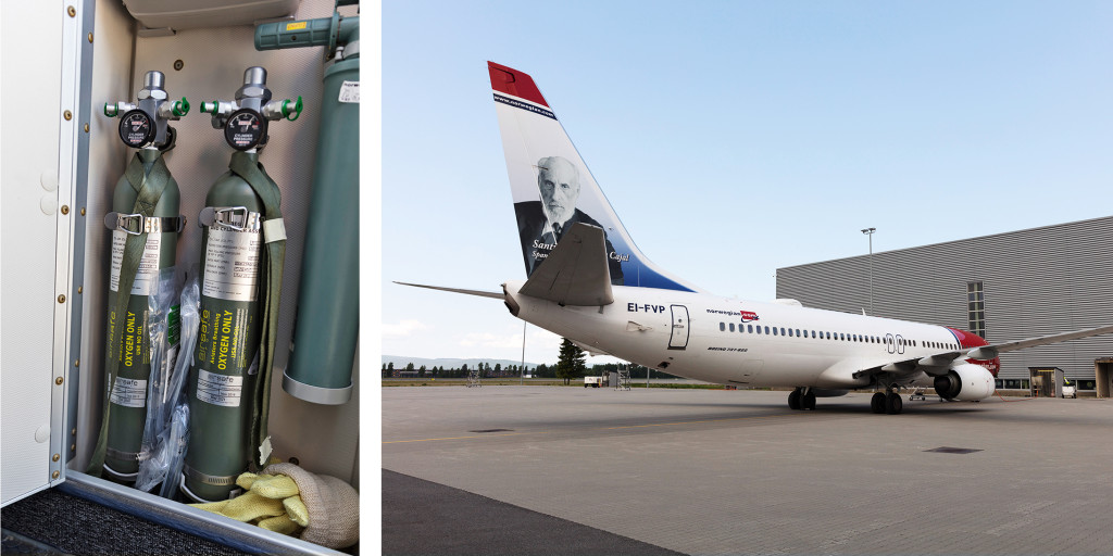 Oksygenflasker og utstyr for &aring; gi oksygentilf&oslash;rsel finnes p&aring; fly, ogs&aring; her i flyet som passende nok prydes av halehelt og&hellip;